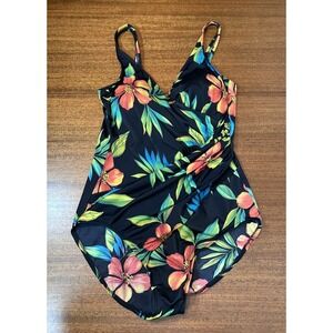 Miraclesuit Oceanus Sanibel One Piece Swimsuit US 16 Tummy Control Hibiscus